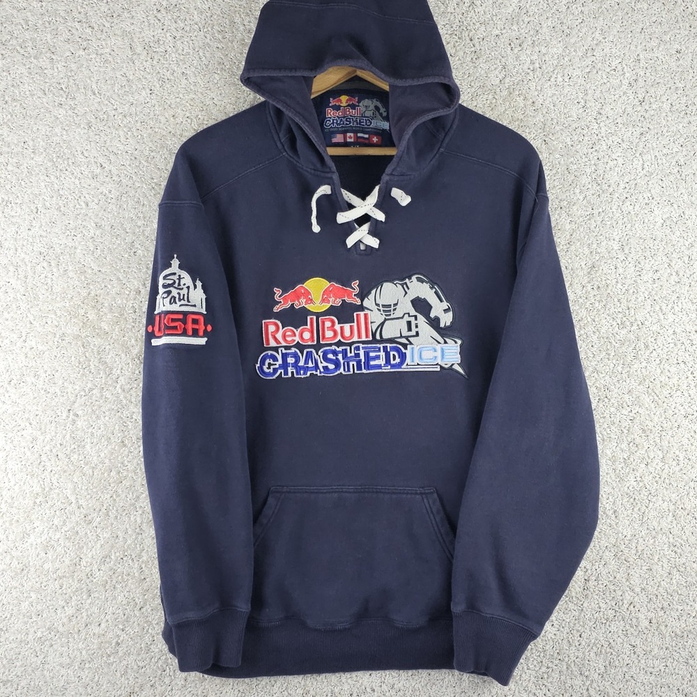 Red Bull Crashed Ice Drawstring Hoodie St Paul MN Embroidered Sz XL Ice Cross